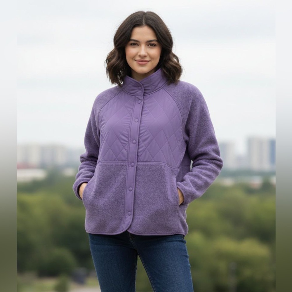 GapFit Women's Fleece Sherpa Purple Jacket NWT - Picture 1 of 5